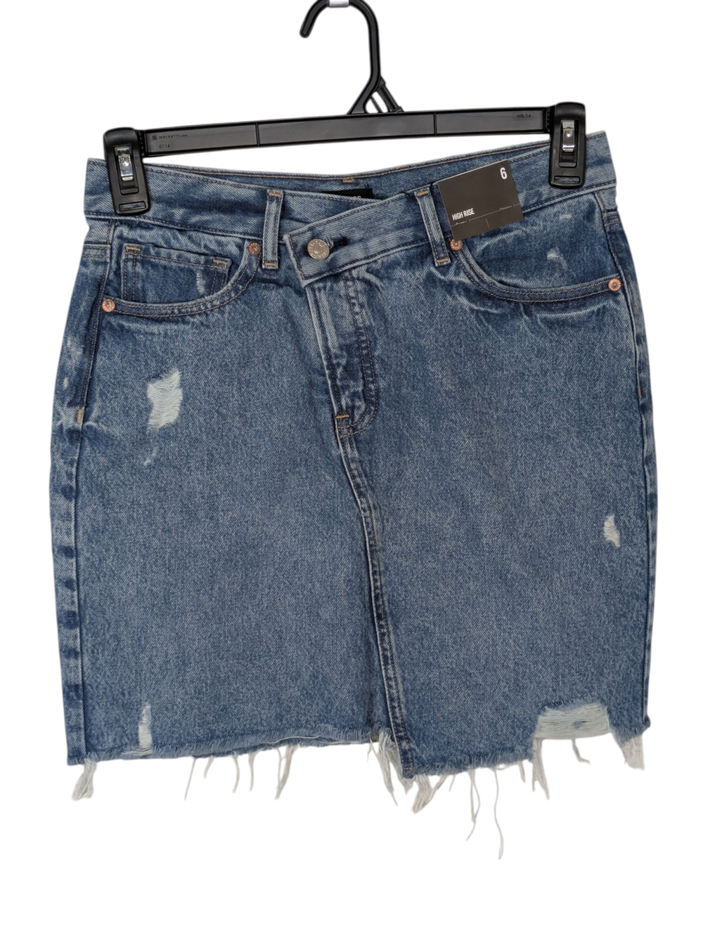 New Express Sz 6 High Rise Distressed Asymmetrical Denim Mini Skirt 100% Cotton